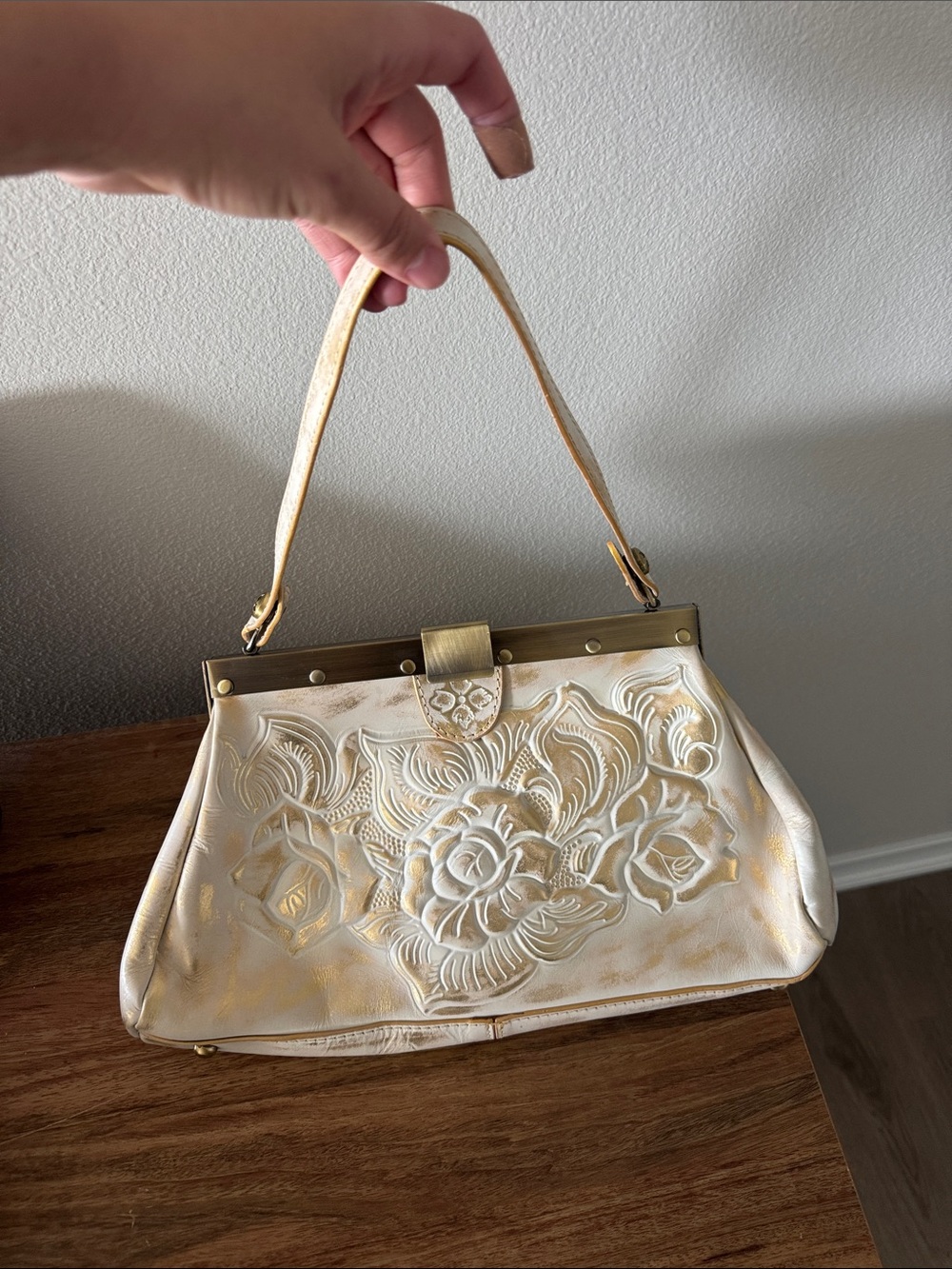 Patricia Nash Cream Floral Embossed Clutch with Gold Hardware